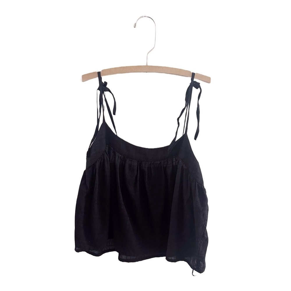 BP Nordstrom Cropped Tank Top Tie Straps Ruffle Black